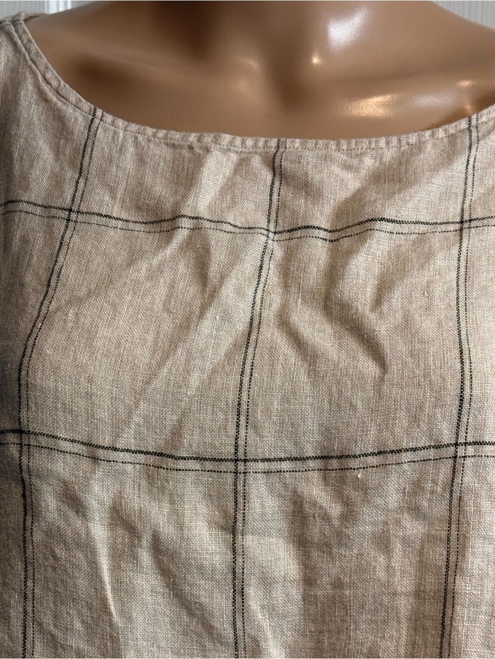 Eileen Fisher Womens Rustic Organic Linen Windowpane Bateau Neck Box Top Size L - Picture 4 of 12